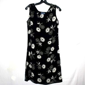 Anna Laura Black Floral Dress – Sleeveless, A-Line, Made in USA Vintage